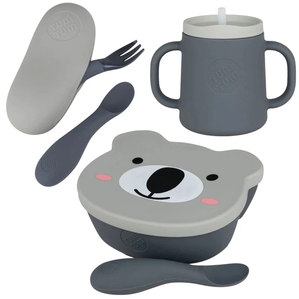 Tum Tum Silikon Alıştırma Bardağı / Vakumlu Mama Kasesi / Kutulu Mama Kaşık ve Çatal Seti - Kev Koala ürün görseli 1
