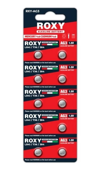 Roxy RXY-AG3 LR41/736/384 Alkalin Pil (10'LU Paket) ürün görseli 1
