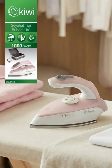 Kiwi Ksı 6316 Çelik Tabanlı Seyahat Ütüsü 1000W Pembe ürün görseli 1