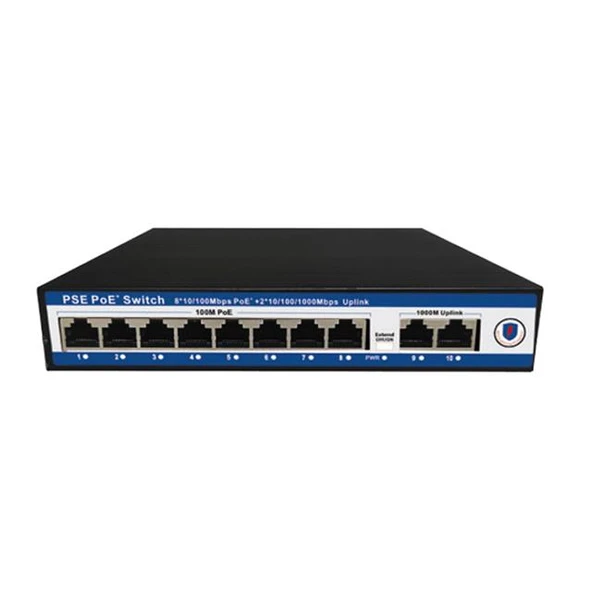 Novacom NVC-PSE0820G 100/1000MB 8 Port POE + 2 Port Uplink Switch ürün görseli 1
