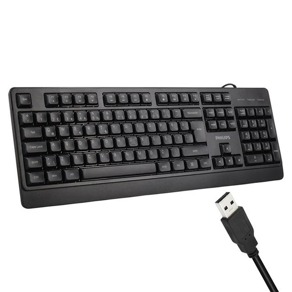 Philips SPK6247B USB 1.2 Metre Kablolu Klasik Siyah Numpadli Türkçe Q Klavye ürün görseli 1