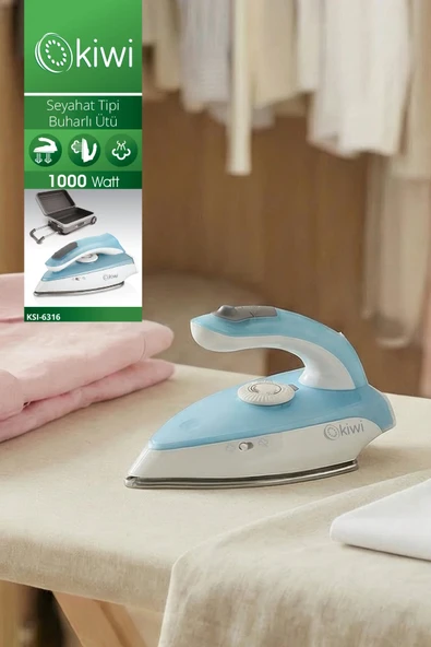Kiwi Ksı 6316 Çelik Tabanlı Seyahat Ütüsü 1000W Mavi ürün görseli 1