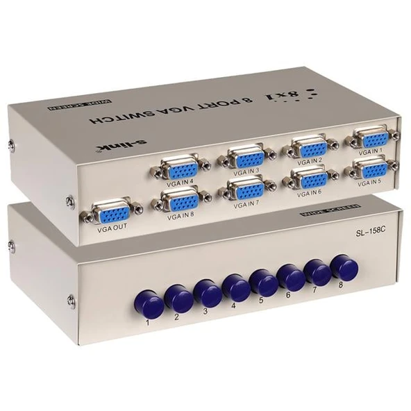 S-Link SL-158C 8X1 Port VGA Switch (8 Giriş - 1 Çıkış) ürün görseli 1