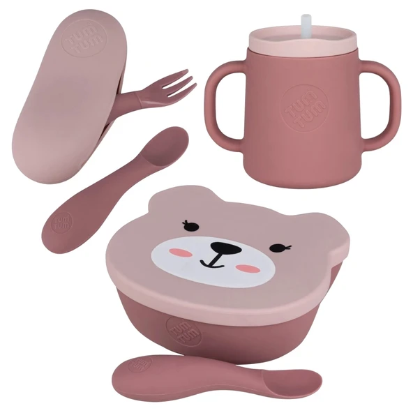 Tum Tum Silikon Alıştırma Bardağı / Vakumlu Mama Kasesi / Kutulu Mama Kaşık ve Çatal Seti - Betsy Bear ürün görseli 1