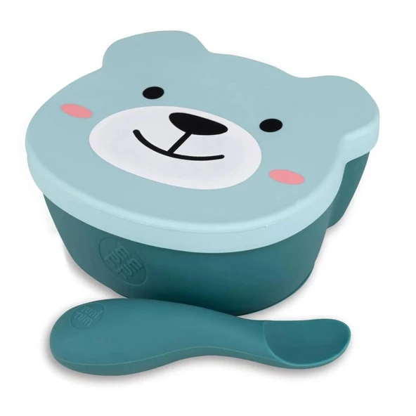 Tum Tum Silikon Vakumlu, Kapaklı Kase ve Kaşık Seti - Boris Bear ürün görseli 1