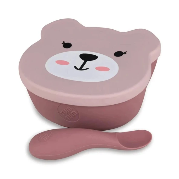 Tum Tum Silikon Vakumlu, Kapaklı Kase ve Kaşık Seti - Betsy Bear ürün görseli 1