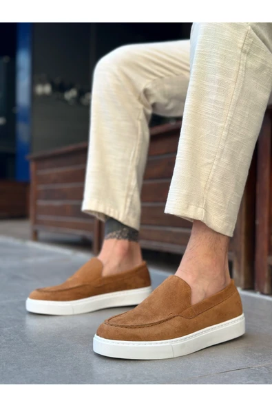 BOA ABA0241 Taba Süet Erkek Ayakkabı Yüksek Tabanlı Bağcıksız Loafer Tasarım ürün görseli 1