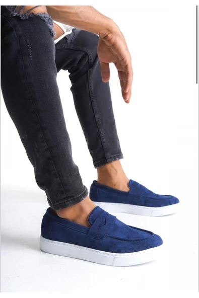 BOA Lacivert Süet Erkek Ayakkabı ABA0580 Kuşaklı Tasarım Yüksek Taban Modern Günlük Klasik Erkek Loafer ürün görseli 1