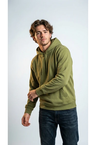 Unisex Rahat Kesim Pamuklu Yumuşak Dokulu İçi Polarlı Basic Desenli Kapüşonlu Sweatshirt ürün görseli 1