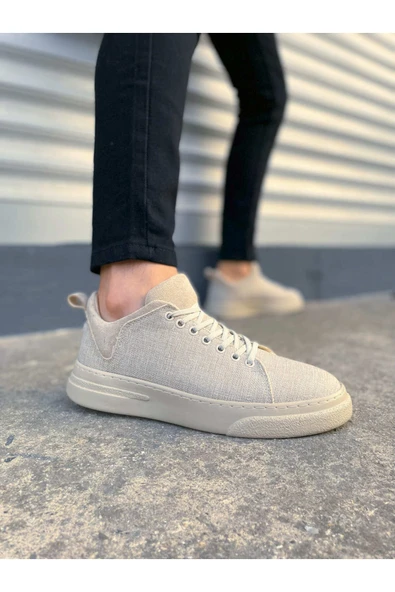 TYS GLOBAL JY204 Flex Bağcıklı Keten Kumaş Erkek Günlük Sneaker Ayakkabı KKT Krem ürün görseli 1
