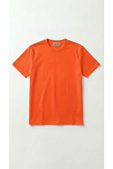 Unisex Düz Renk Bisiklet Yaka Basic Tişört - Resim 3