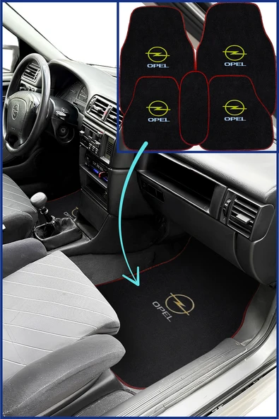 Opel Uyumlu 5 Parça Nakışlı Siyah Araç Oto Halı Paspas - Kırmızı Kenarlı Siyah Araba Paspas ürün görseli 1