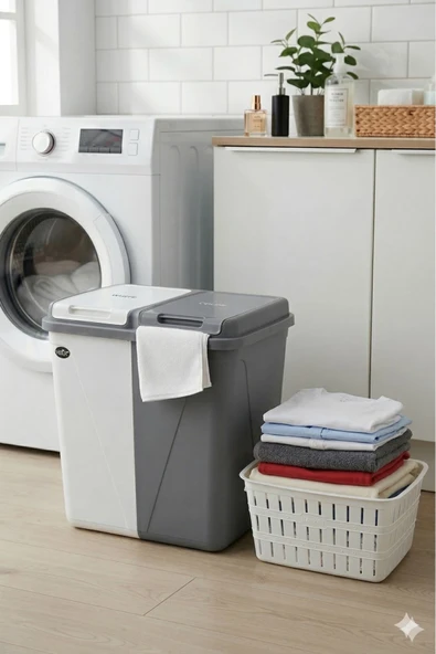 Kirli Çamaşır Sepeti Iki Bölmeli 90 Litre (büyük) + 20 Lite Çamaşır Selesi ürün görseli 1