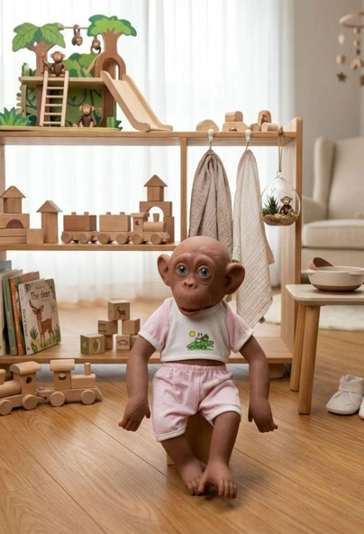 Sevimli Şirin Gerçekçi Silikon Eklemleri Hareket Eden Maymun Bebek 32 cm Oyuncak Figür ürün görseli 1