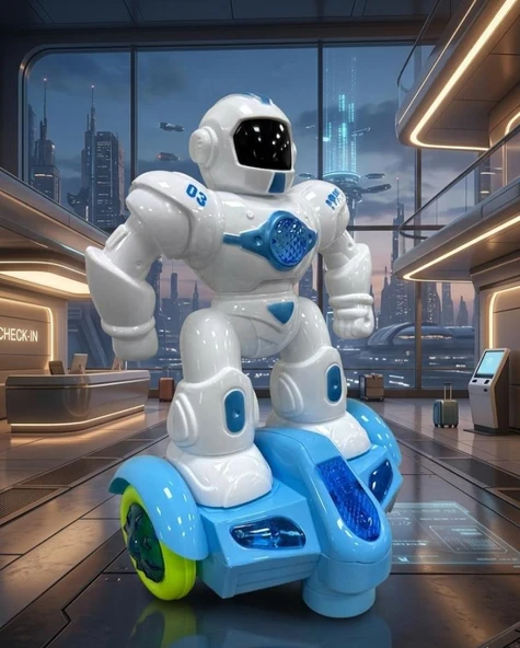 Scooterlı 360 Derece Dönebilen Işıklı, Müzikli ve Hareketli Eğitici Oyuncak Robot ürün görseli 1
