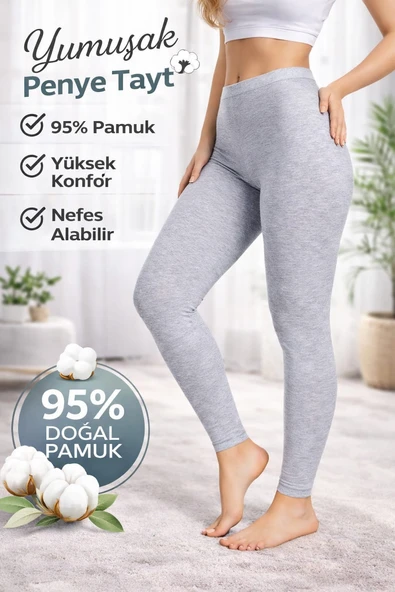 RAHAT KALIP YÜKSEK BEL AĞLI GRİ PENYE TAYT ürün görseli 1