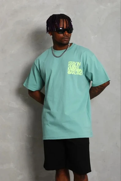 Erkek Baskılı T-Shirt Kısa Kol Bisiklet Yaka Regular Fit Tişört - Mint Yeşili P257609S3437 ürün görseli 1