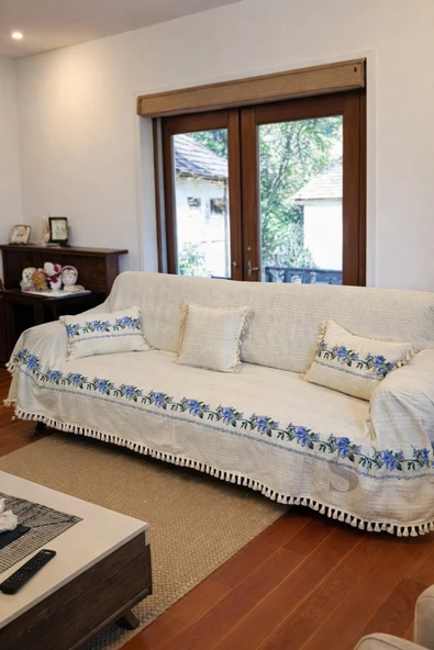 GÜL Kanaviçeli Koltuk Örtüsü 350x180 ( 2 KIRLENT KILIFI HEDIYELI) ürün görseli 1