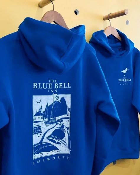 Erkek Kapüşonlu Double Oversize Üç İplik Pamuklu Deniz Yelken Baskılı Kanguru - Saks Mavisi ürün görseli 1