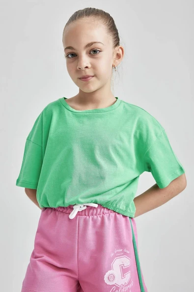 Defacto Kız Çocuk Regular Fit Crop Kısa Kollu Tişört Y6599A622HS ürün görseli 1