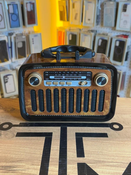 Lüks Ceviz Desenli Nostalji Radyo Bluetoothlu SB SD Kart Girişli Şarjlı Müzik Kutusu ürün görseli 1