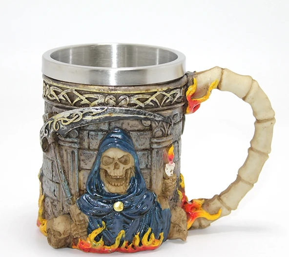Grim Reaper Azrail Kabartmalı 3d Tasarım Çelik Kupa Bardak Alk4368 mirKH002K-AALK4368 ürün görseli 1