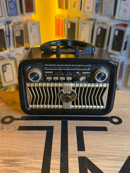 Telefon Standlı Nostaljik Radyo Bluetooth USB SD Kart Girişli Şarjlı Gold ürün görseli 1