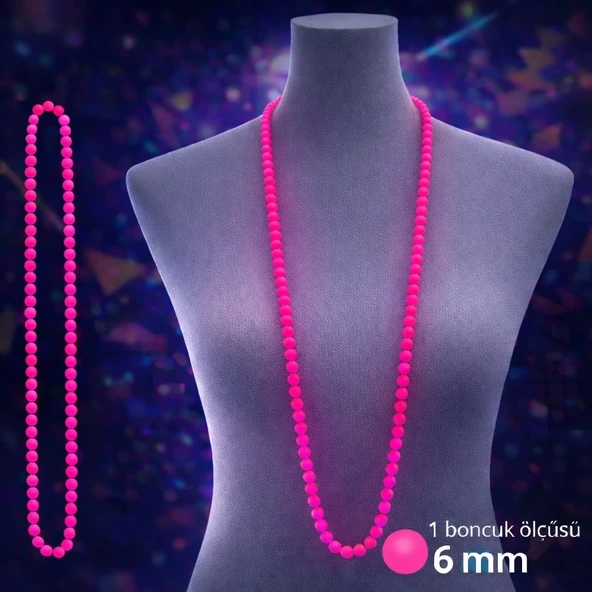 Neon Pembe Boncuk Kolye 80 Cm – Retro 80’ler 90’lar Parti Aksesuarı mirSM0010K-SMRG138-P ürün görseli 1