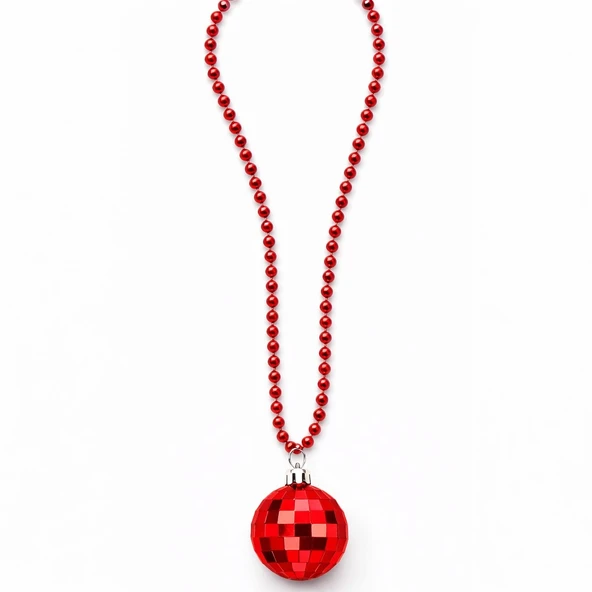 Retro Disko Topu Şekilli 8039ler 9039lar Kırmızı Renk Plastik Kolye mirSM0010K-SMRG127-K ürün görseli 1