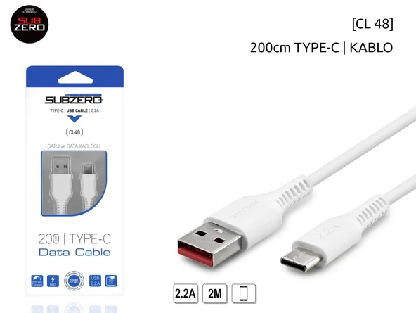 Subzero CL48 TYP-C Hızlı Şarj ve Data Kablosu 2,4A /2M ürün görseli 1