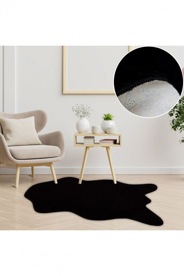 Myevilla Kaymaz Taban Peluş Post Siyah 75x100 ürün görseli 1