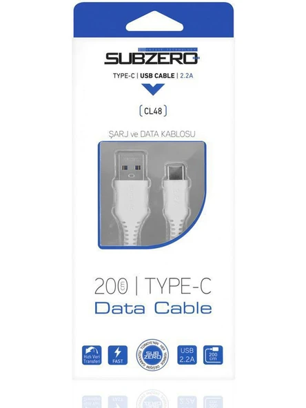 Subzero CL48 TYP-C Hızlı Şarj ve Data Kablosu 2,4A /2M - Resim 3