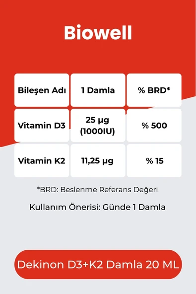 Biowell Dekinon D3K2 Damla 20 ml x 3 Adet - Resim 2
