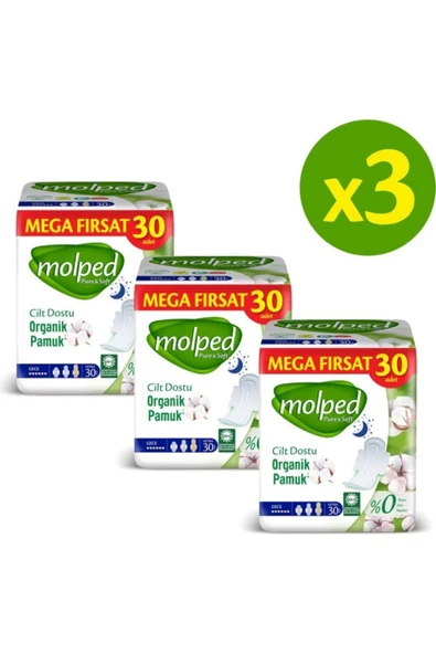 Molped Gece Pure Soft Hijyenik Ped Süper Mega Paket 30 Lu X 3 Adett ürün görseli 1