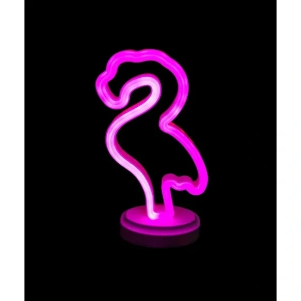 Neon Işıklı Flamingo Yazılı Masa Gece Lambası ürün görseli 1