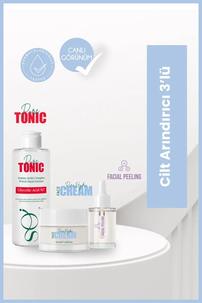 Cilt Arındırıcı 3'lü -Glikolik Asit Tonik 200 ML&Hydra Face Cream 50 ML&Facial Peeling Serumu 30 ML ürün görseli 1