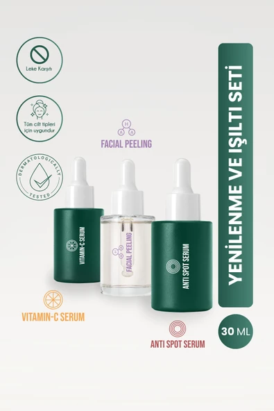 Aydınlatıcı Bakım Seti - C Vitamini, Kırmızı Peeling ve Leke Serumu 3'lü Rutin ürün görseli 1