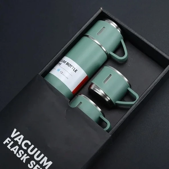 Paslanmaz Çelik Bardaklı Termos Seti 500 ML - Resim 2