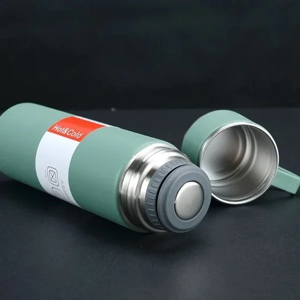 Paslanmaz Çelik Bardaklı Termos Seti 500 ML - Resim 4