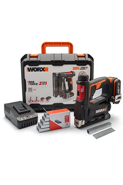Worx WX843 20Volt/2.0Ah. Li-ion Şarjlı Profesyonel 6-14mm Zımba ve 15mm Çivi Çakma + 3500 adet Yedek ürün görseli 1