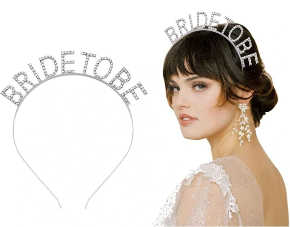 Gümüş Kaplama Kristal Taşlı Bride To Be Gelin Tacı ürün görseli 1