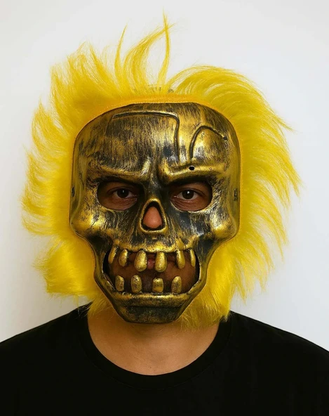 Wild Skull - Bakır Kafatası Sarı Saçlı İskelet Maske ürün görseli 1