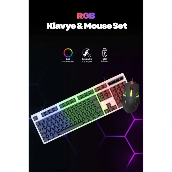Kablolu Işıklı Gaming Standart Türkçe Q Klavye Ve Mouse Seti ürün görseli 1