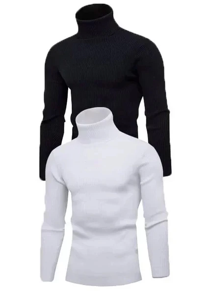 2 Adet Unisex Kaşkorse Boğazlı Full Likralı Fitilli Body Kazak ürün görseli 1