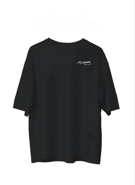 Unisex Bisiklet Yaka Baskılı Oversize T-Shirt - Siyah ürün görseli 1