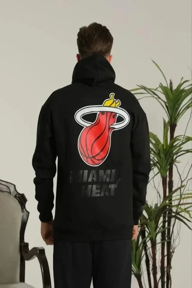 Erkek Sırt Baskılı Oversize Üç İplik Kapüşonlu Sweatshirt - Siyah ürün görseli 1