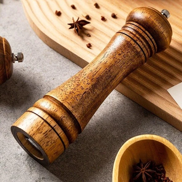 Karabiber Değirmeni Ahşap Baharat Öğütücü Tuz Öğütücü Değirmen 21 cm ürün görseli 1