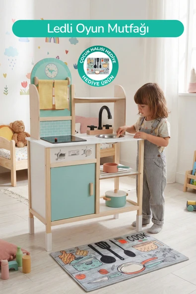 Ahşap Montessori Eğitici, Led Ocaklı Çocuk Mutfağı ürün görseli 1