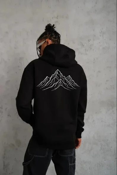 Erkek Nihilist Penguen Özel Tasarım Oversize Kapüşonlu Sweatshirt - Siyah ürün görseli 1