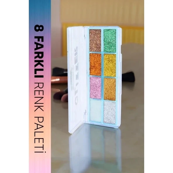 8 Renk Yaz Glitter Far Paleti - 2'li Set - Resim 3